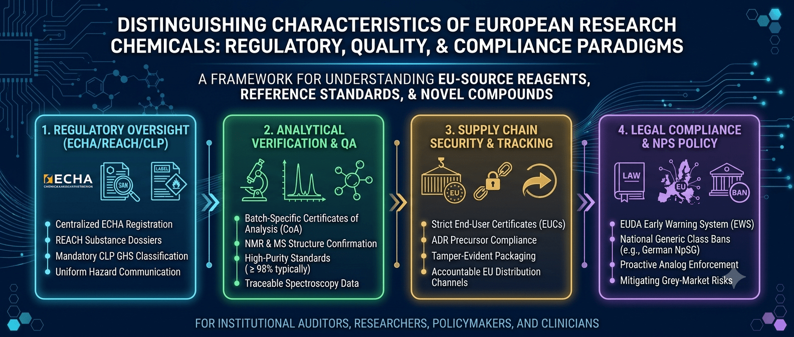 Distinguishing Characteristics of European Research Chemicals: Regulatory, Quality, and Compliance Paradigms